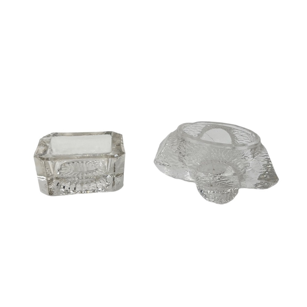 Lot of 2 Vintage Clear Glass Open Salt Cellars Wood Log & Rectangle Tub